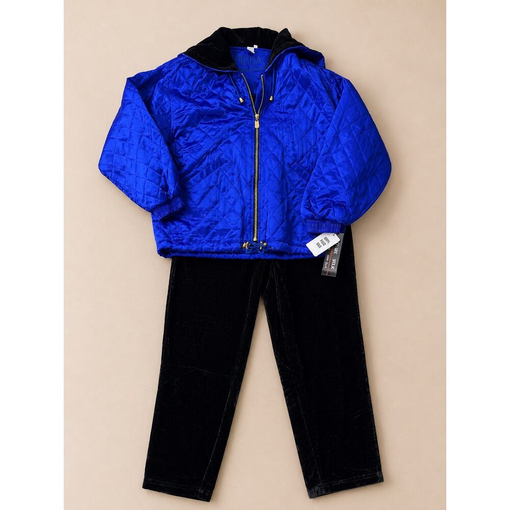 Vintage FUDA International Silk Quilted Jacket Velvet Pant Set Ski Lodge Style M